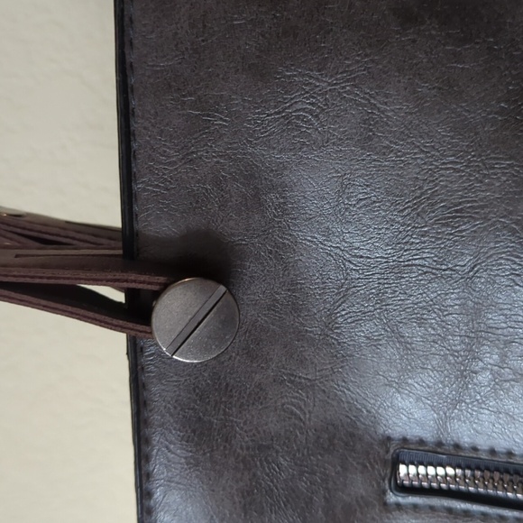 Satchel Crossbody Bag Leather Look Casual Shoulder Handbag Taupe/Brown Medium - Picture 3 of 14